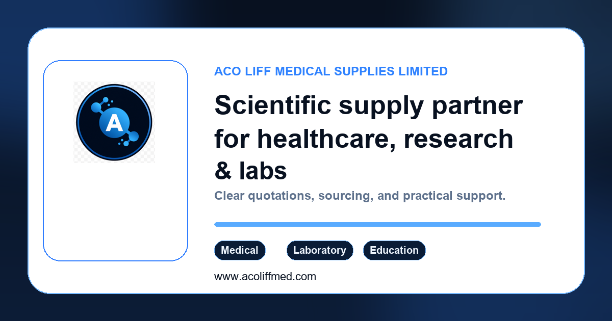 Aco Liff Medical Supplies website preview featuring its healthcare and laboratory supply brand